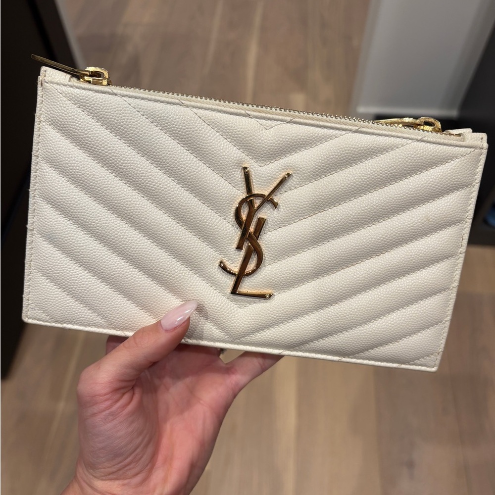 Yves Saint Laurent Double Zip Off-White Quilted Clutch